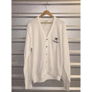 Vintage Cardigan La Mode White Cadillac Embroidered Cardigan Sweater Medium
